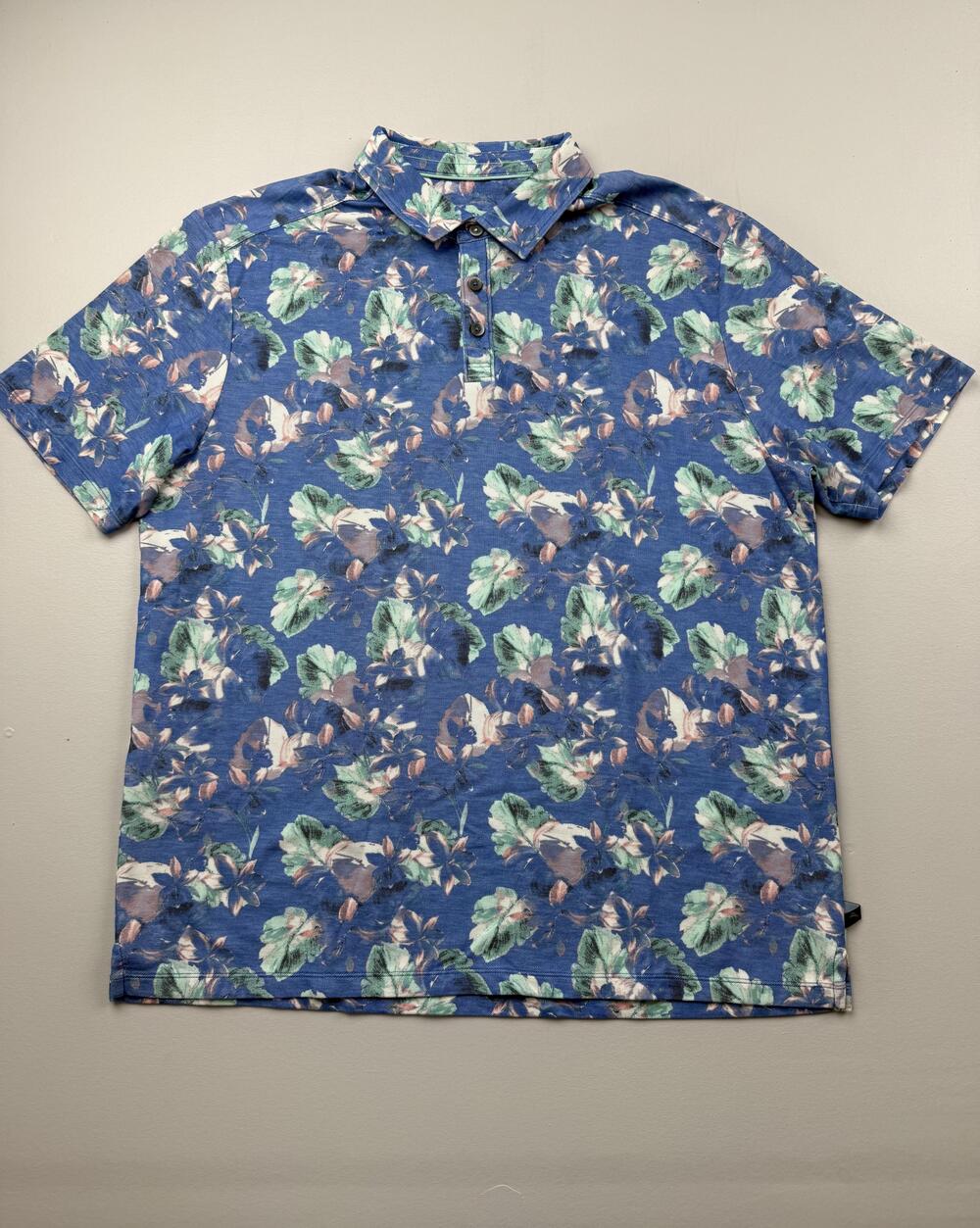 Tommy Bahama Polo Shirt Mens XL Blue Floral Tropical Casual Knit Lightweight